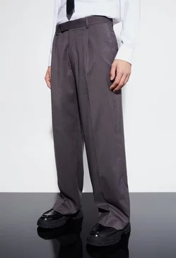 Wide Fit Pleat Front Tailored Pants Charcoal