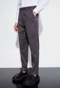 Charcoal Grey High Rise Tapered Crop Tailored Pants