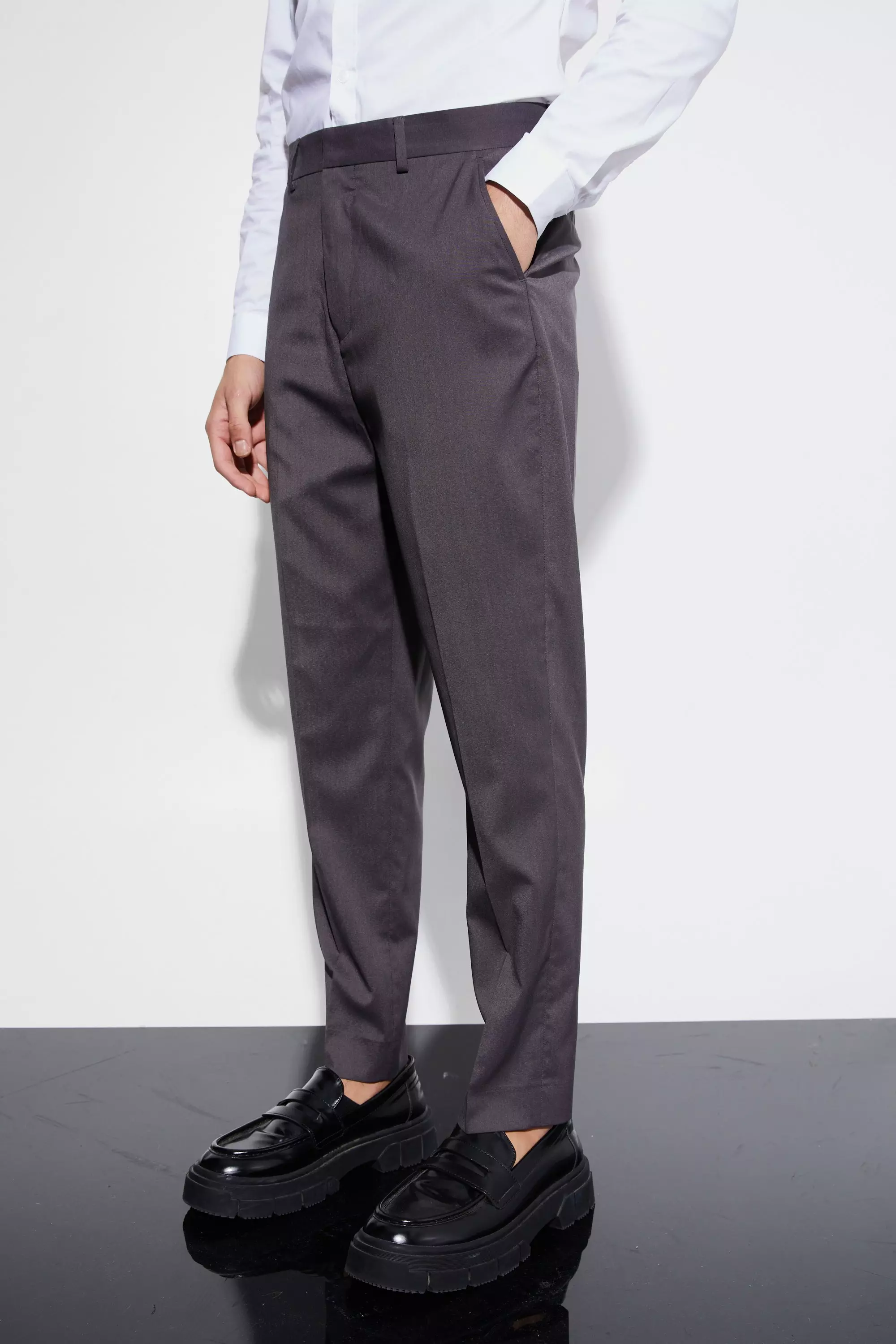 Charcoal Grey High Rise Tapered Crop Tailored Pants