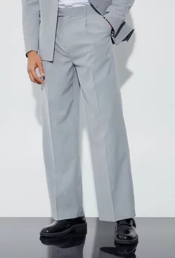 Grey Wide Fit Pleat Front Tailored Pants