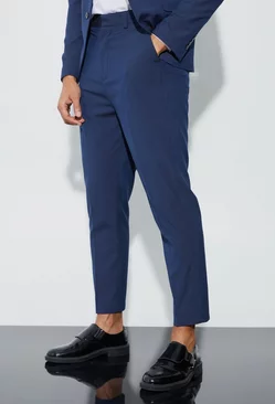 High Rise Tapered Crop Tailored Pants Navy