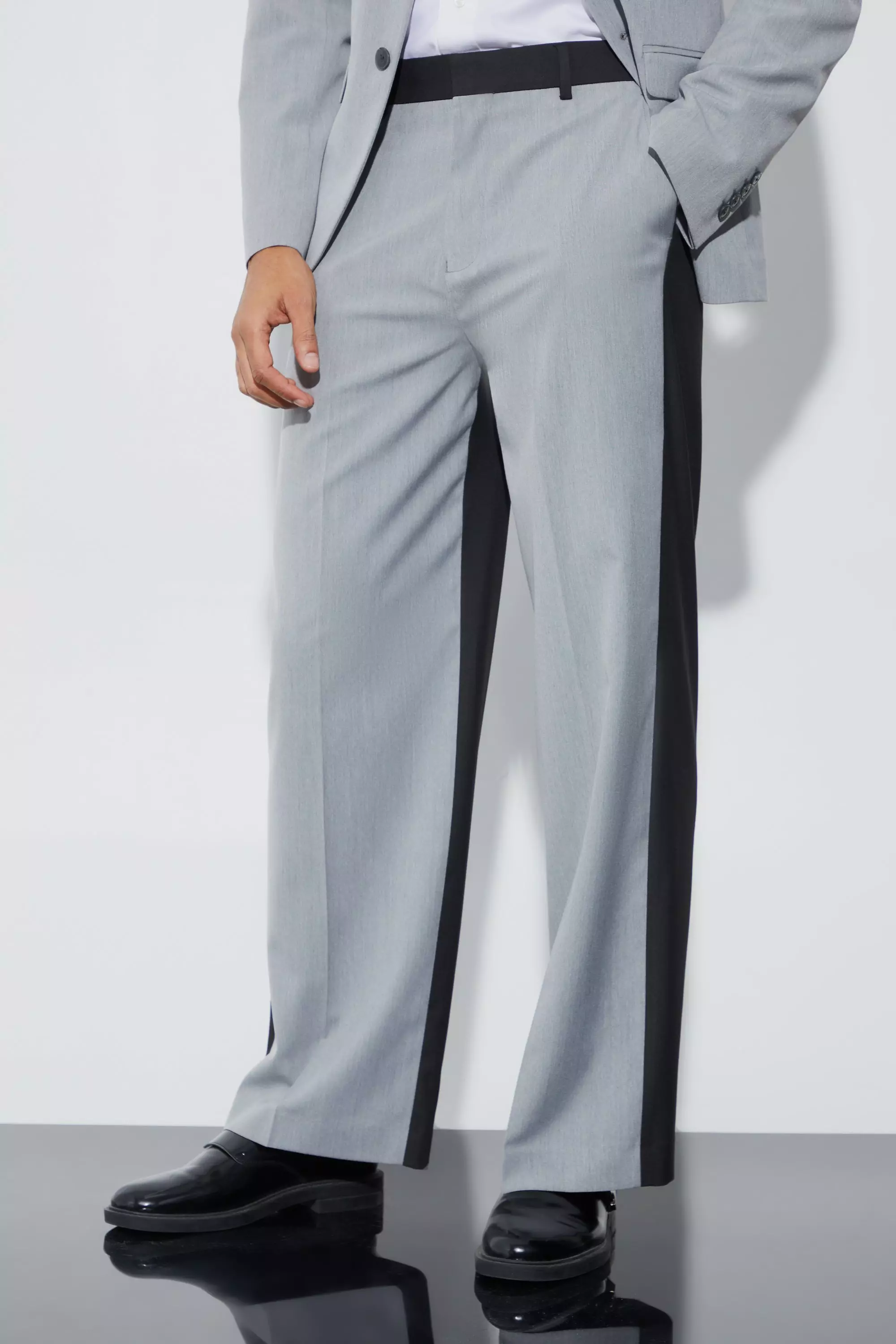 Pantalon large color block, Grey autre image
