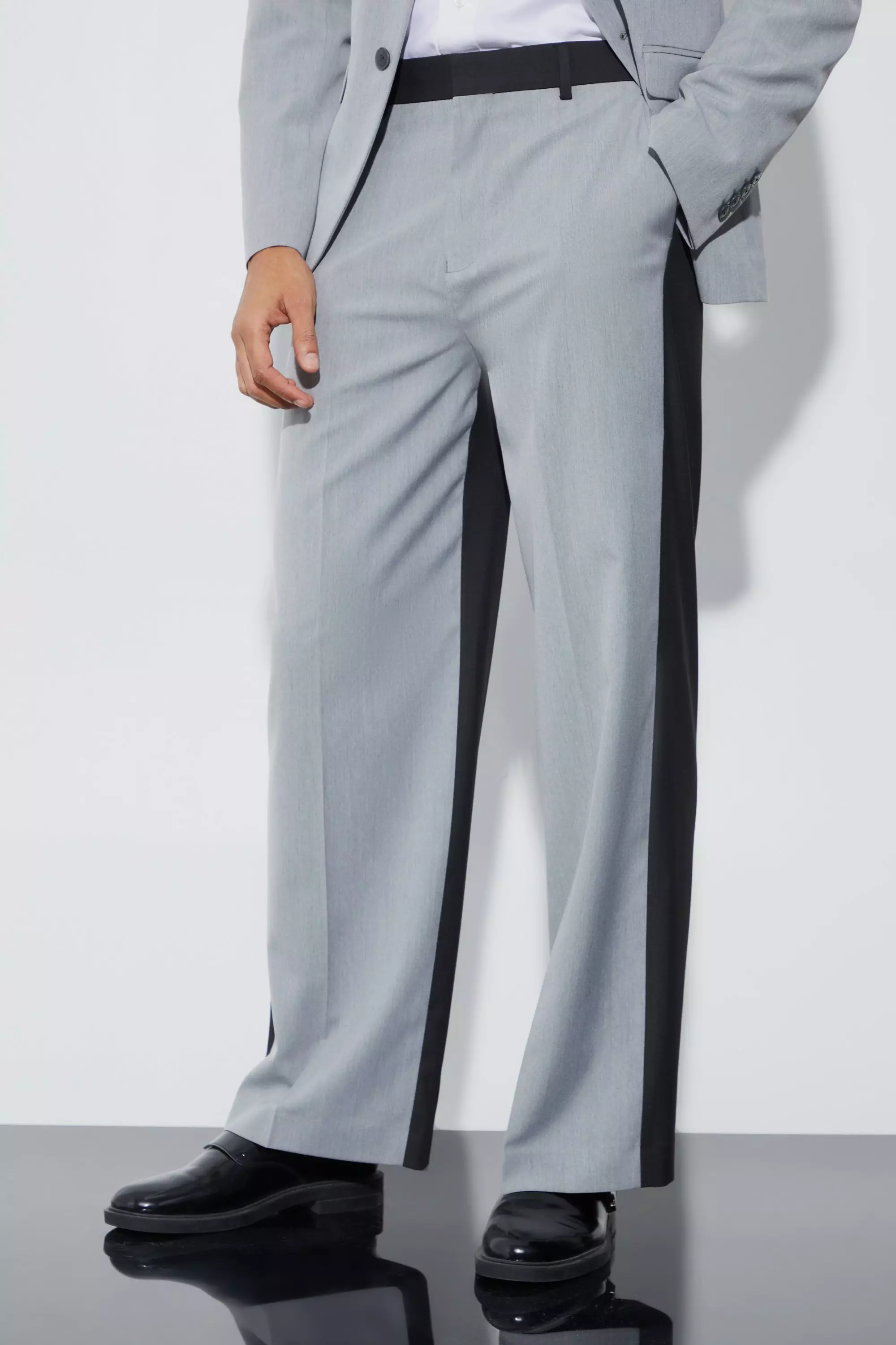 Wide Fit Colour Block Half And Half Pants Grey