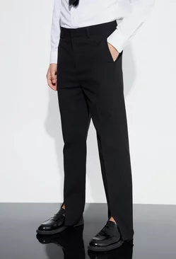 Black Straight Fit Pants With Front Split Hem