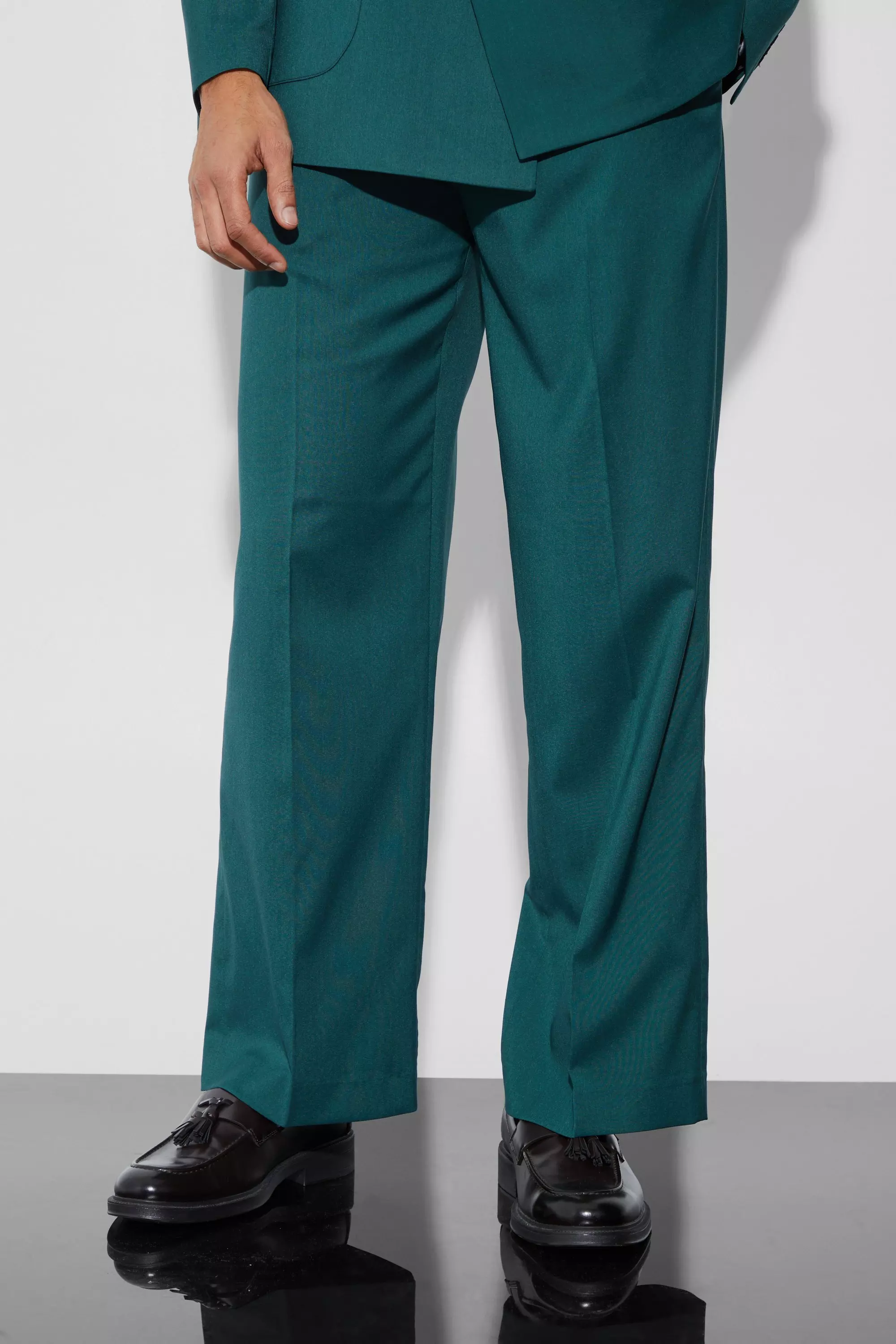 Wide Fit Pleat Front Tailored Pants Forest