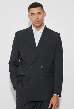 Black Double Breasted Relaxed Fit Blazer