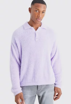 Boxy Fluffy Knitted Polo Lilac