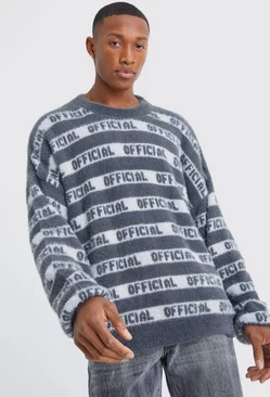 Oversized Fluffy Knitted Official Stripe Jumper Charcoal
