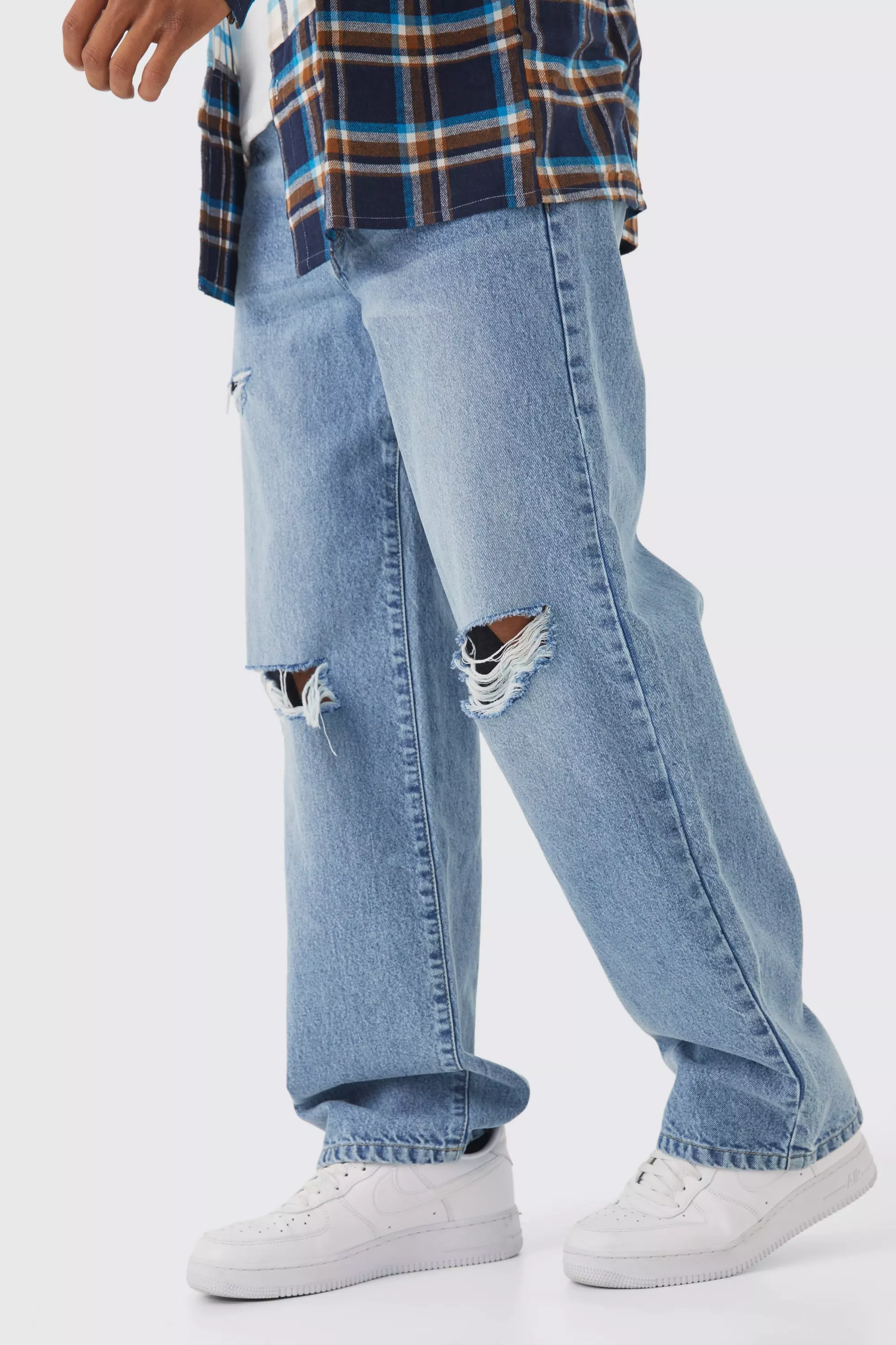 Baggy Rigid Distressed Jeans Ice blue