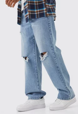 Blue Baggy Rigid Distressed Jeans