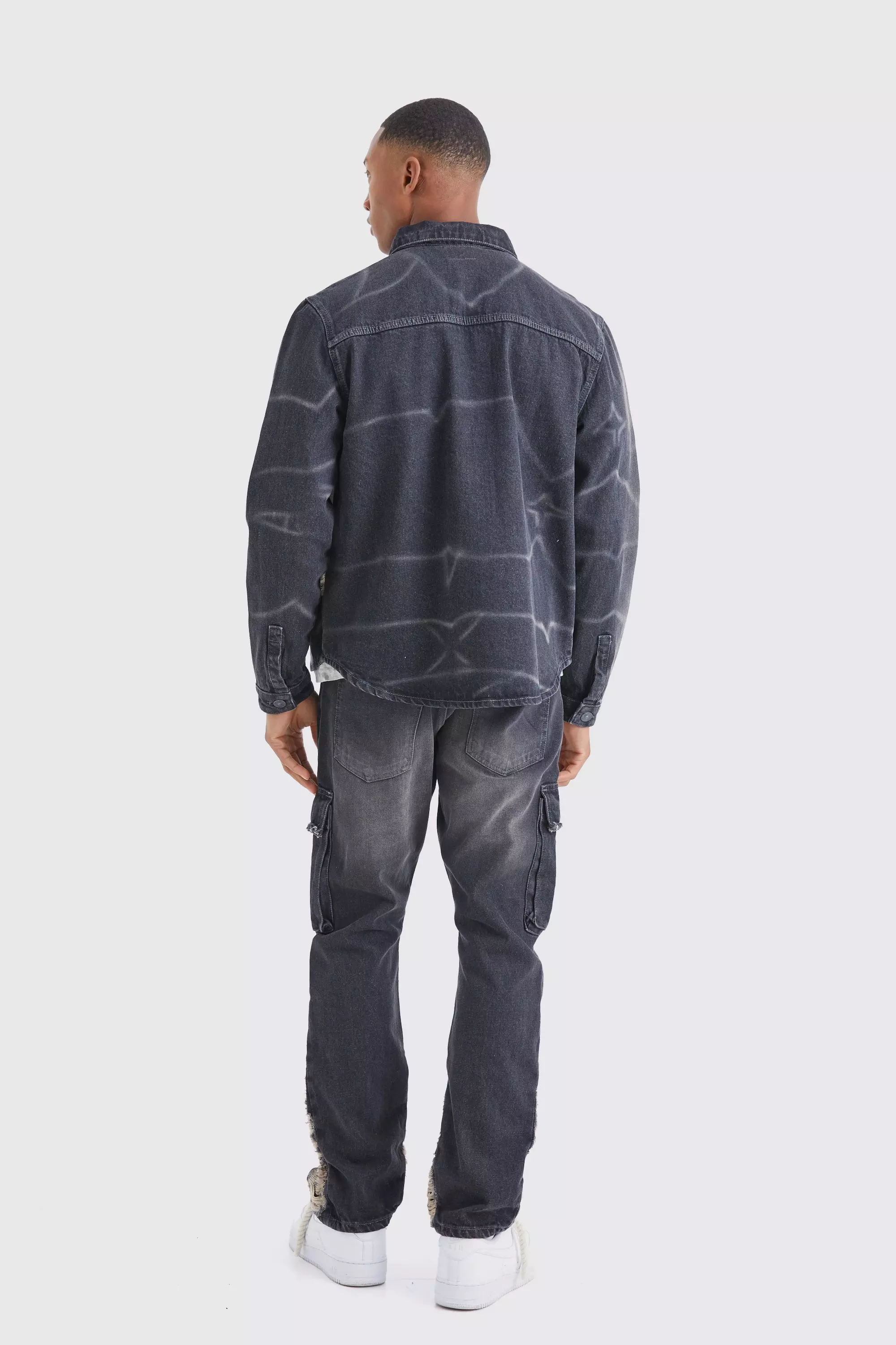 Slim Rigid Flare Overdyed Distressed Cargo Jeans | boohooMAN USA