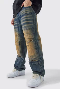 Baggy Rigid Overdyed Multi Pocket Cargo Jeans Green