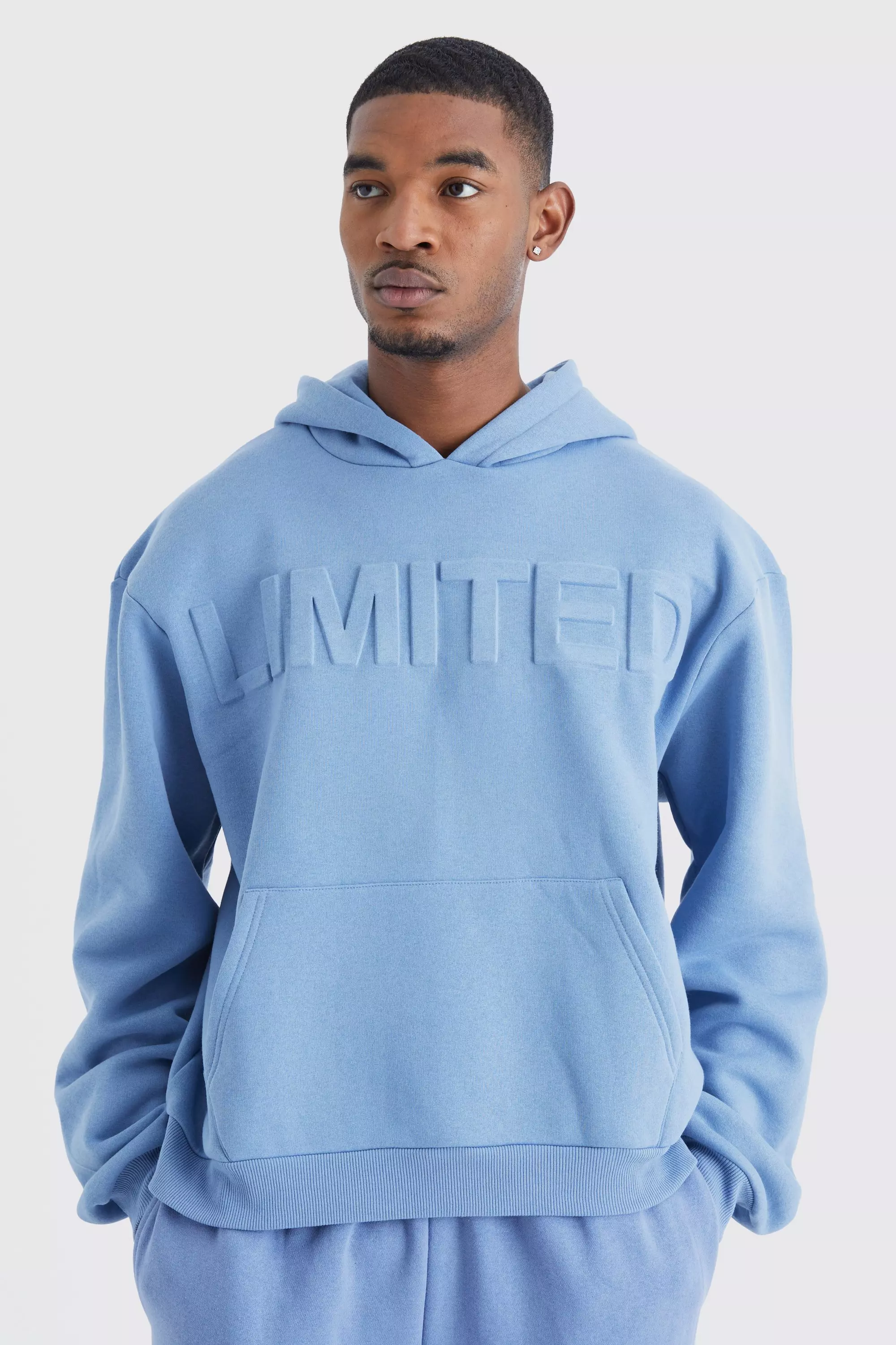 Tall Oversized Boxy Limited Embossed Hoodie Dusty blue