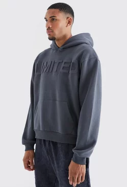 Tall Oversized Boxy Limited Embossed Hoodie Charcoal