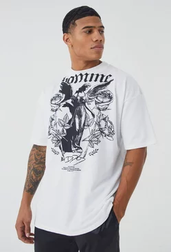 Oversized Extended Neck Homme Graphic Tee White