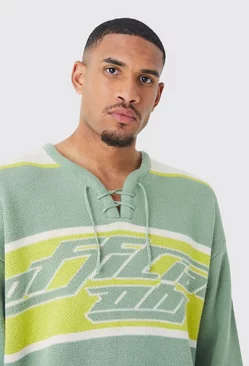 Tall Oversized Knitted Hockey Top With Tie Detail Green