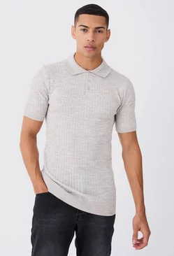 Tall Muscle Short Sleeve Cable Polo Taupe