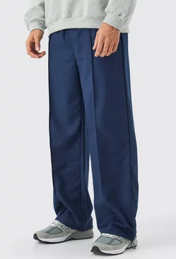 Navy Tailored Pin Tuck Wide Leg Joggers