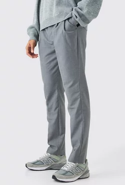 Grey Pleat Front Tailored Straight Leg Trousers