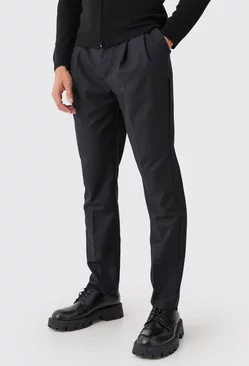 Black Pleat Front Tailored Straight Leg Trousers