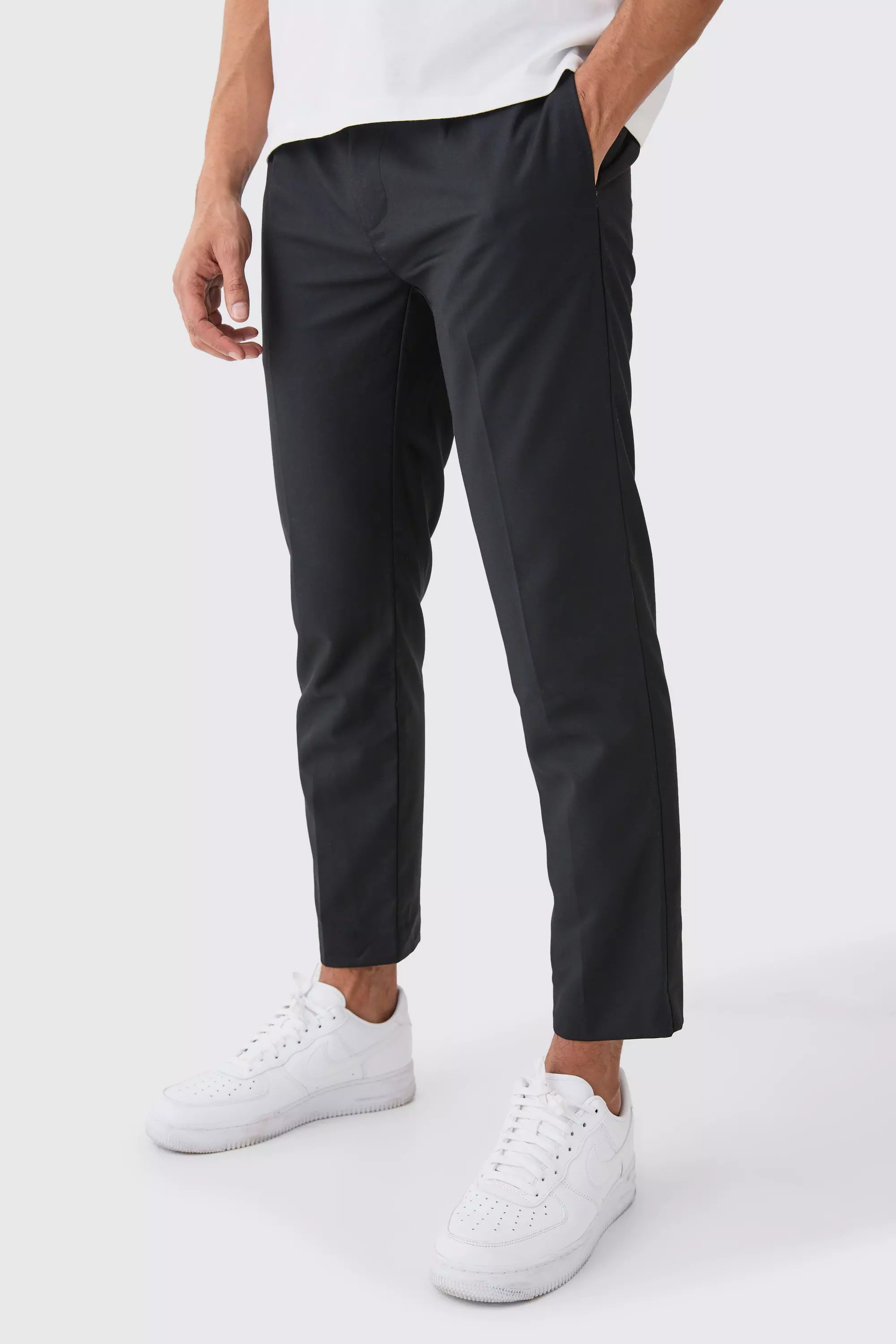 Black D Ring Belted Slim Fit Trousers