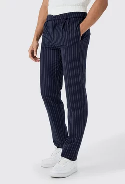 Boxer Waistband Pinstripe Tailored Trousers Navy