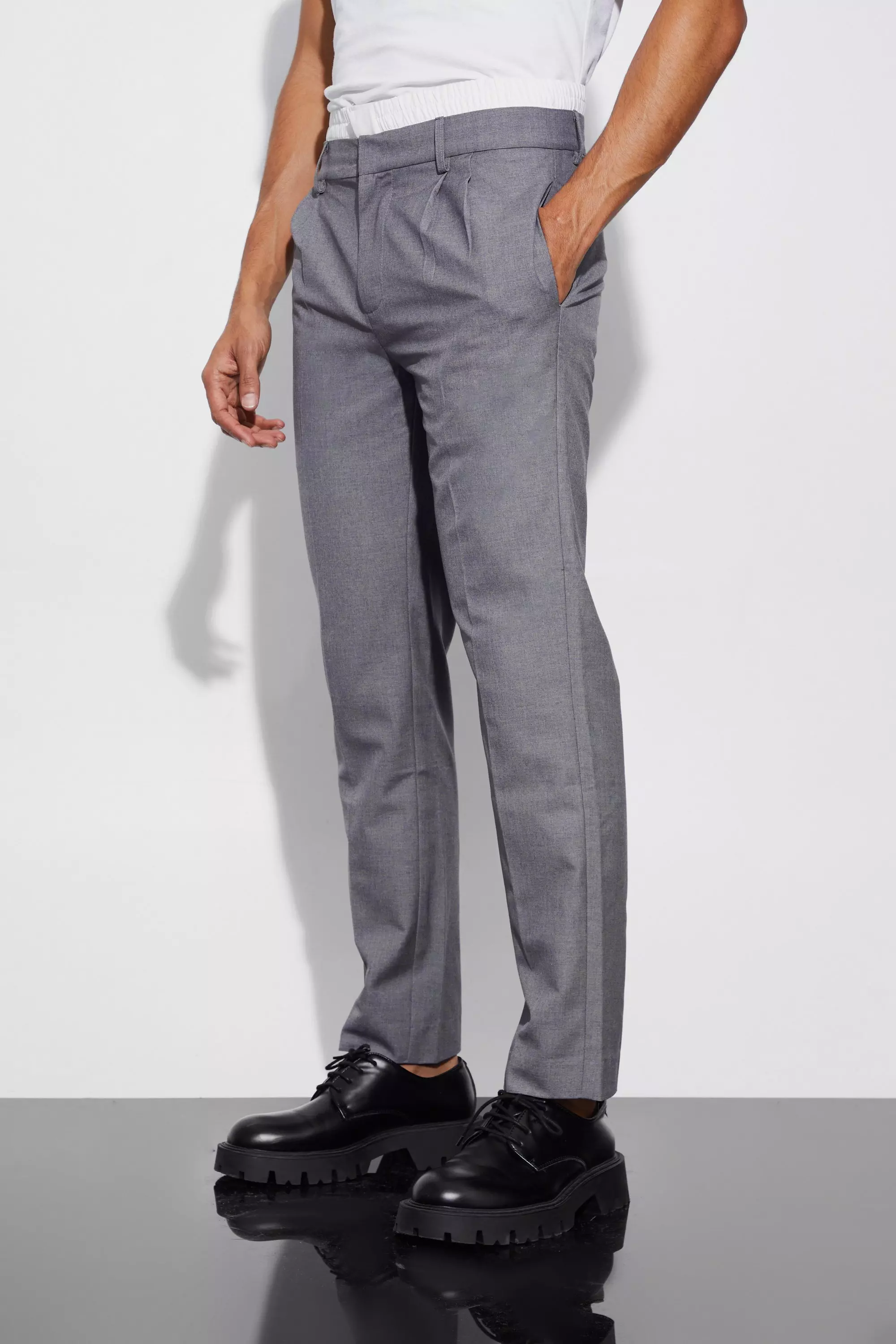 Boxer Waistband Tailored Trousers Grey