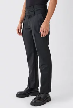 Tailored Double Waistband Straight Trousers Black