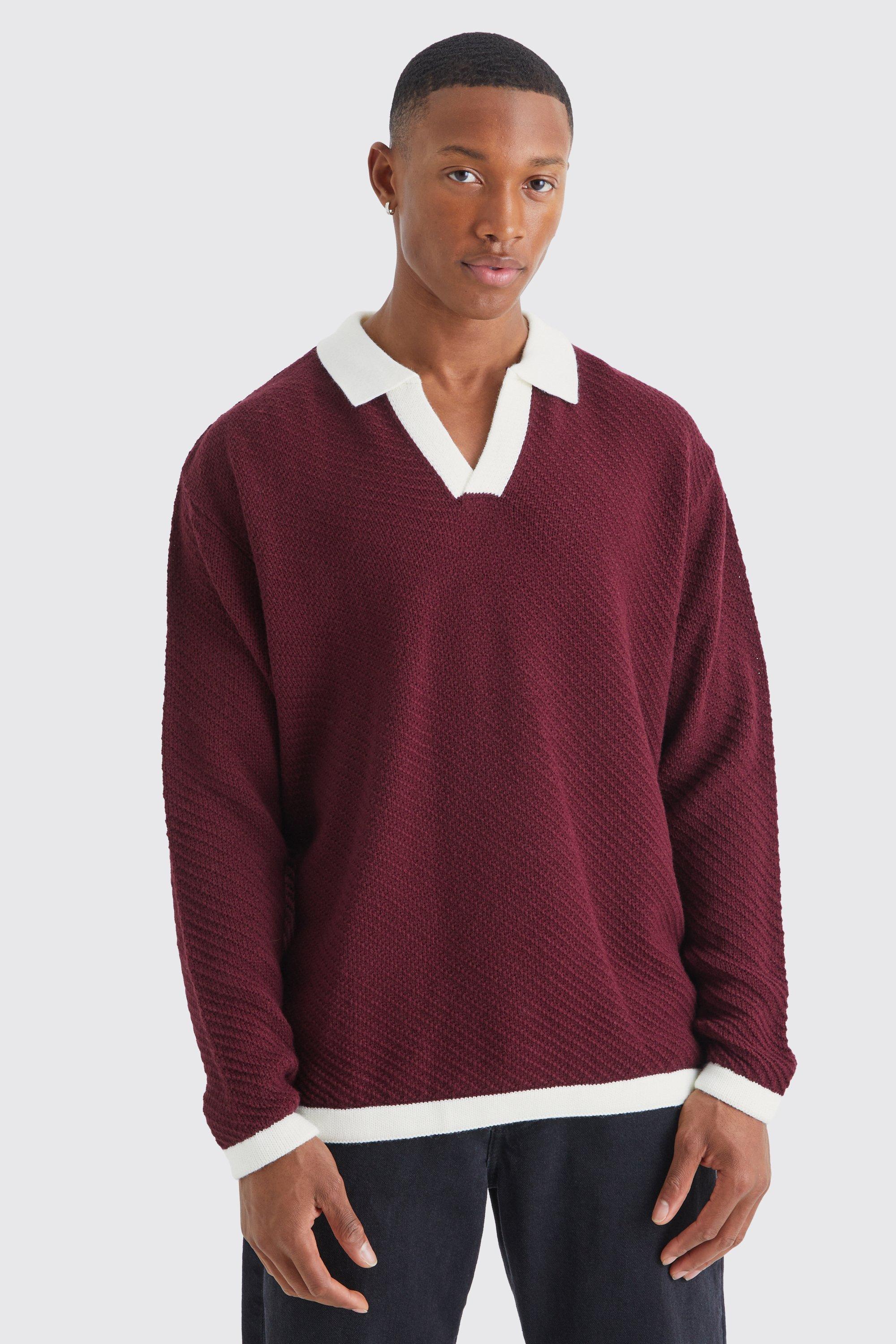 V Neck Striped Knitted Polo