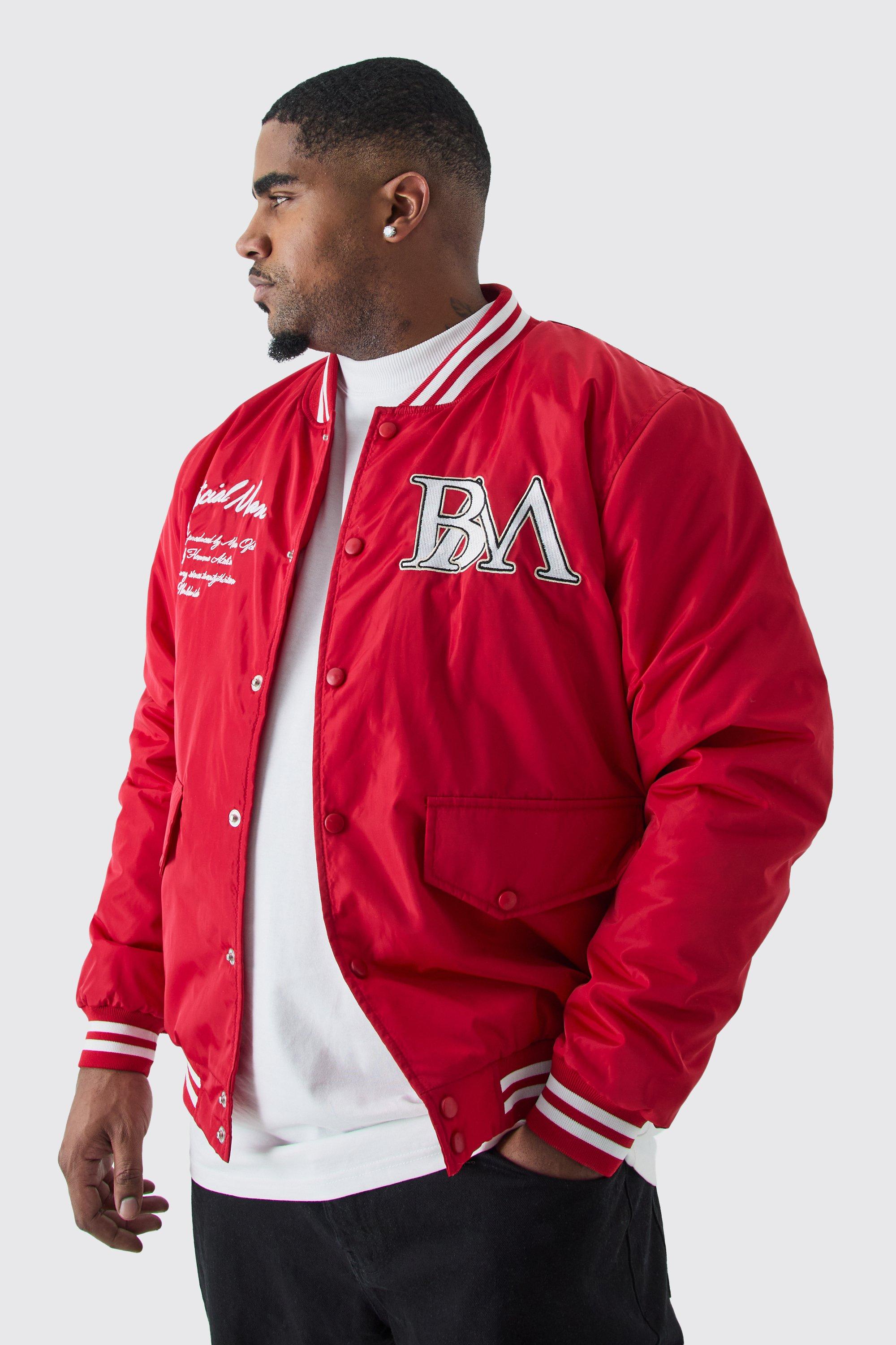 Plus Nylon Varsity Jacket With Badges | boohooMAN USA