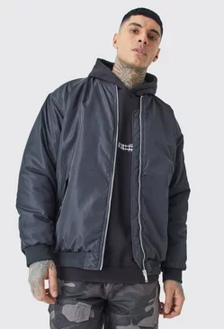 Tall Oversized Nylon Bomber With Ruched Sleeves Black