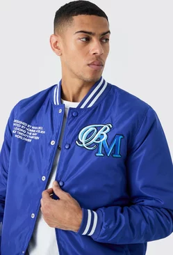 Nylon Varsity Jacket With Badges Cobalt