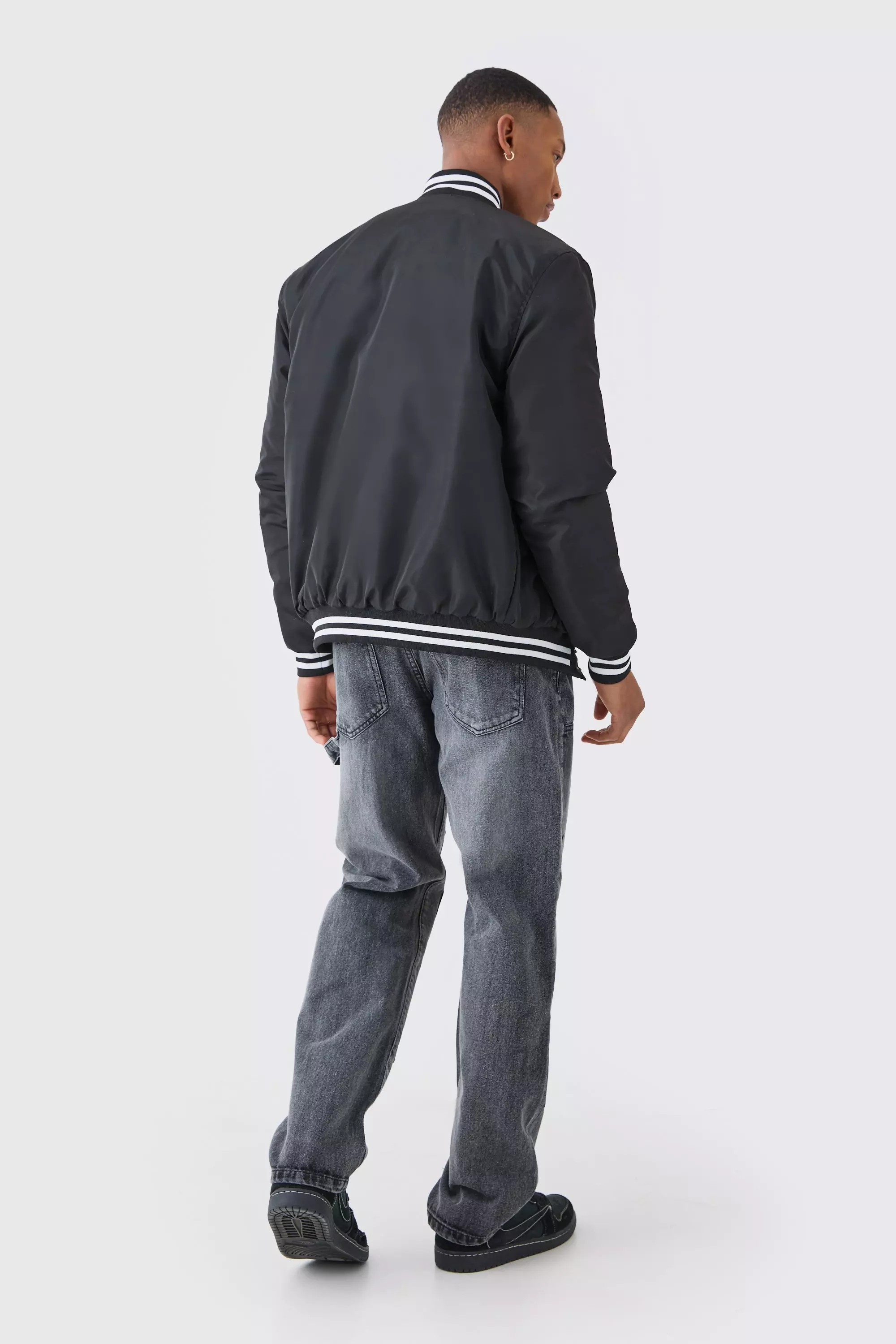 Nylon Varsity Jacket With Badges | boohooMAN USA