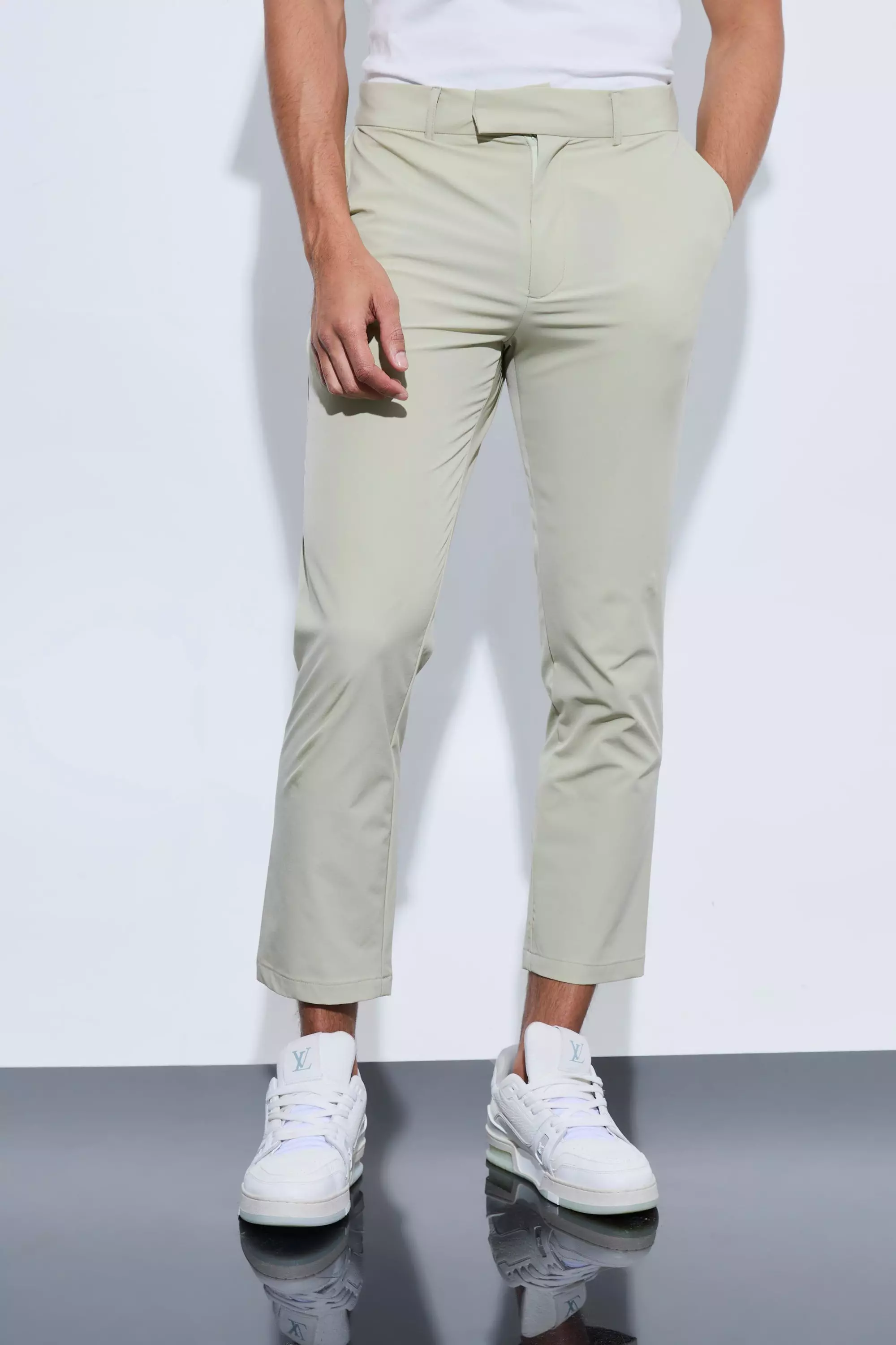 Sage Green Stretch Tailored Cropped Pants