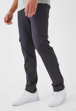 Stretch Tailored Straight Fit Cargo Trousers Black