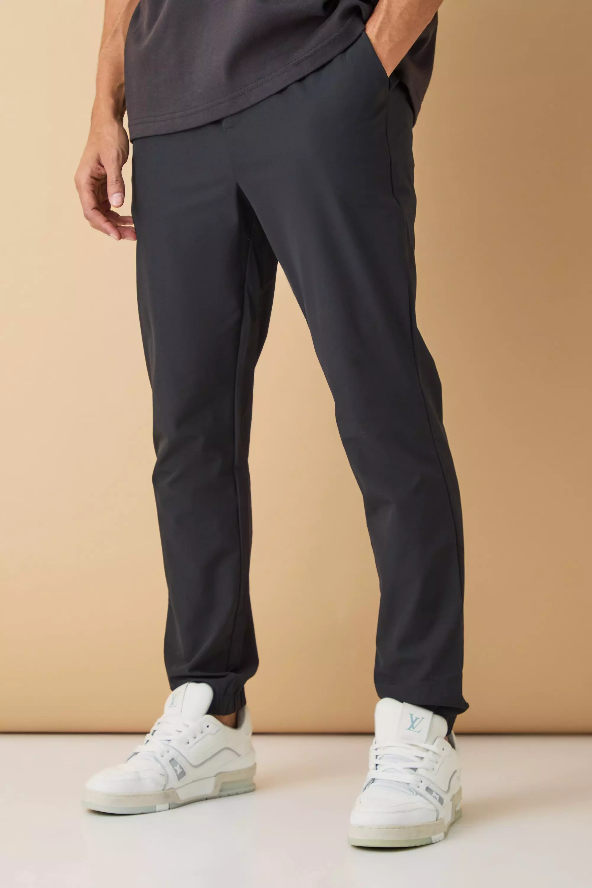 Stretch Tailored Slim Fit Jogger Trousers Black