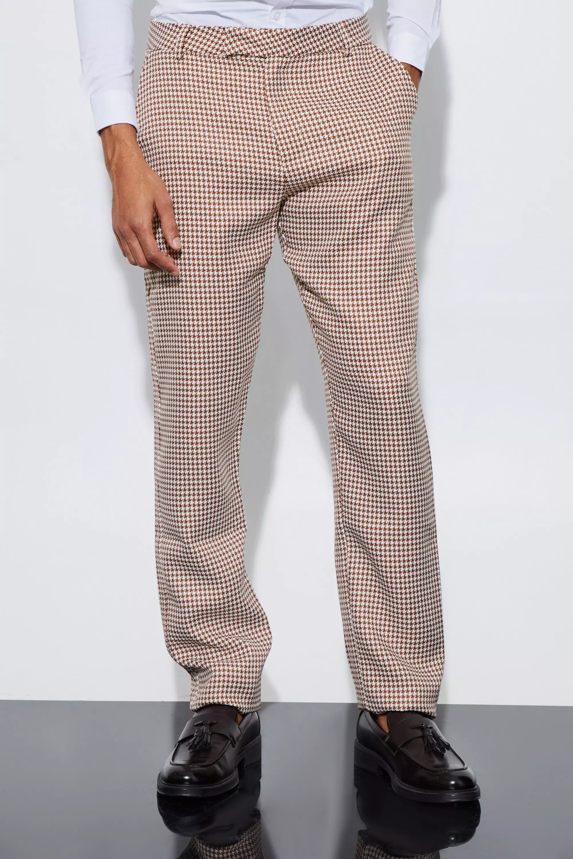 Boucle Houndstooth Straight Fit Pants Stone