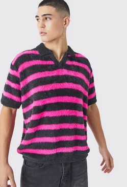 Oversized Fluffy Stripe Knitted Polo Multi