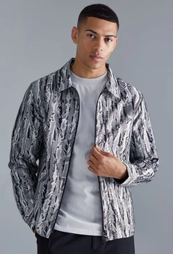 Grey Boxy Toggle Waist Jacquard Overshirt