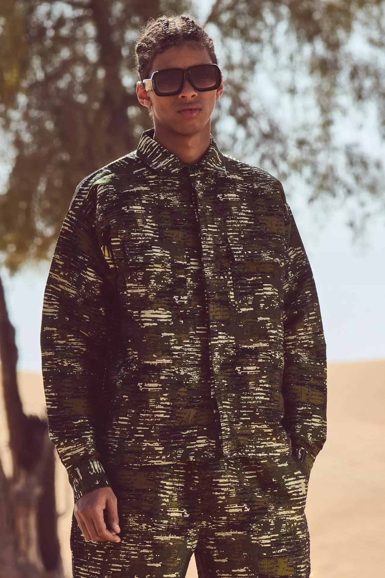 Textured Camo Patch Pocket Overshirt Camo