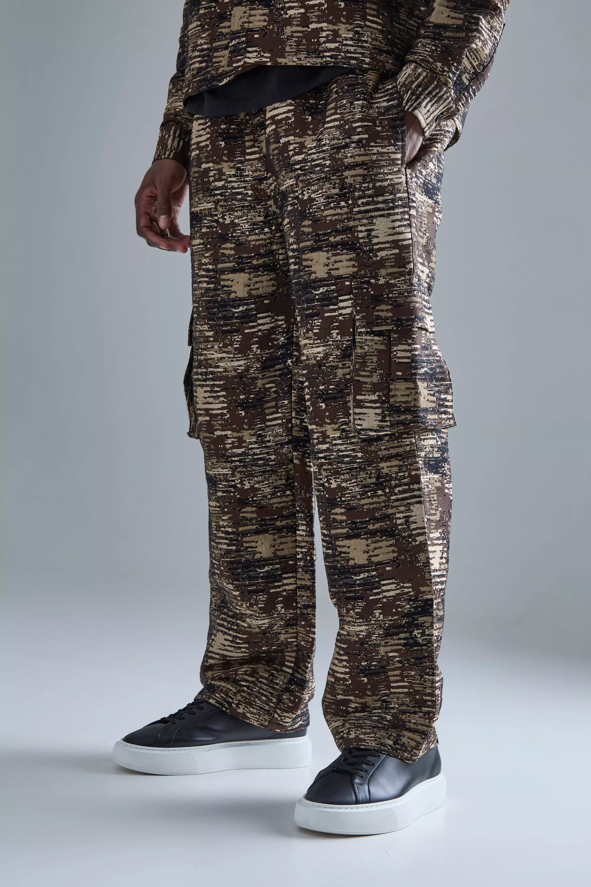 Stone Beige Textured Camo Relaxed Cargo Trouser