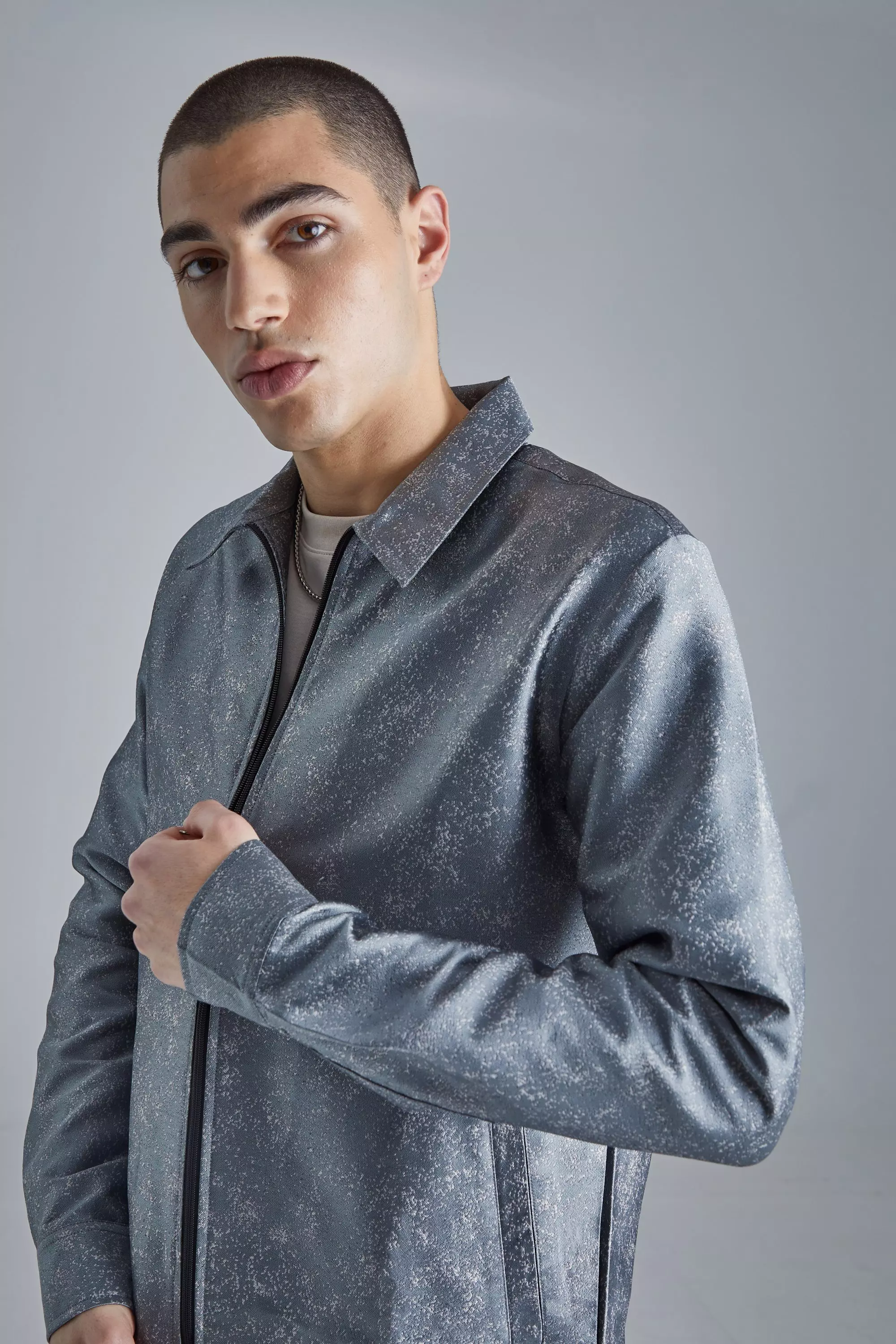 Marl Fabric Interest Smart Overshirt Grey