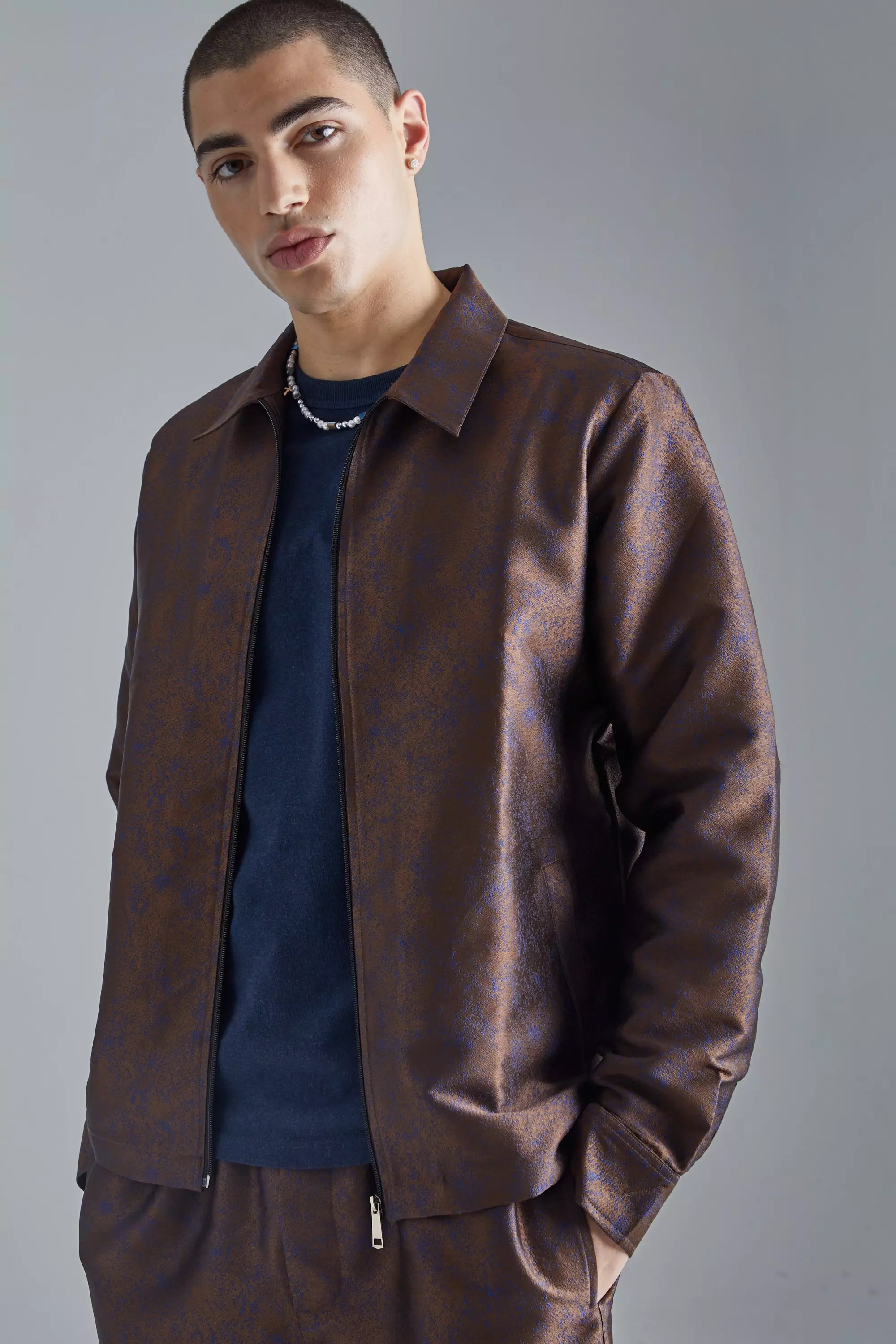 Brown Marl Fabric Interest Smart Overshirt