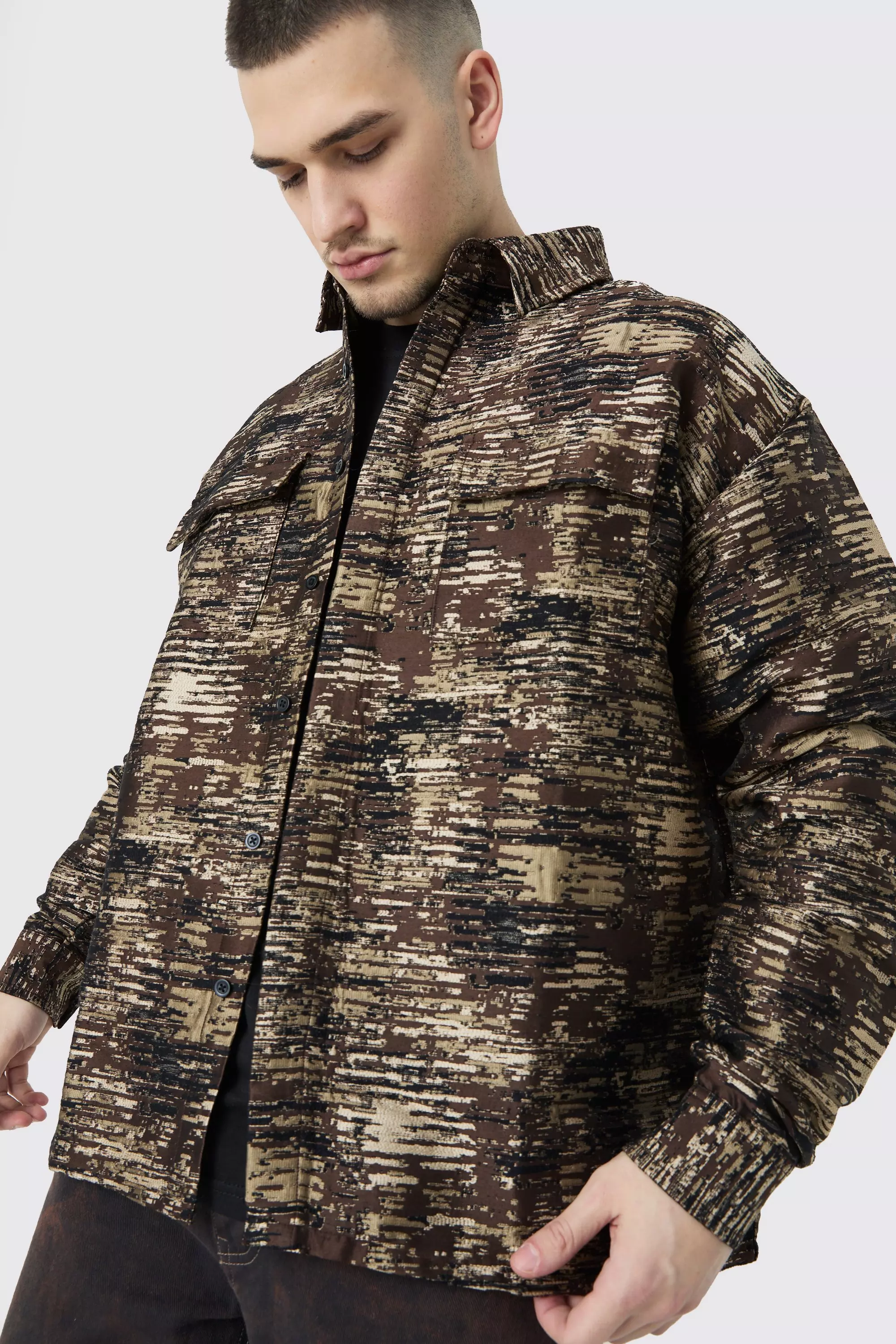 Stone Beige Tall Textured Camo Patch Pocket Overshirt