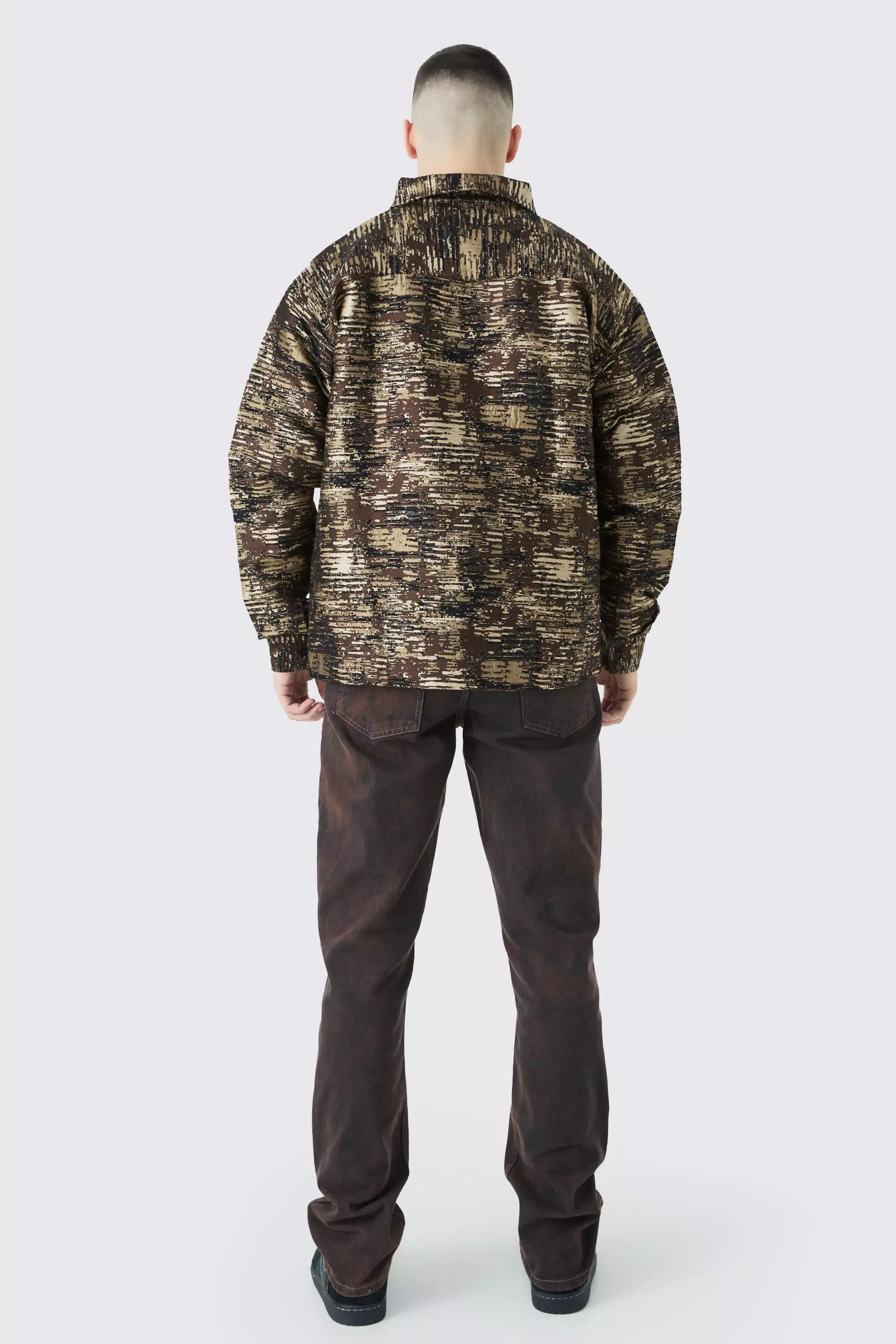 Stone Tall Textured Camo Patch Pocket Overshirt alternative image