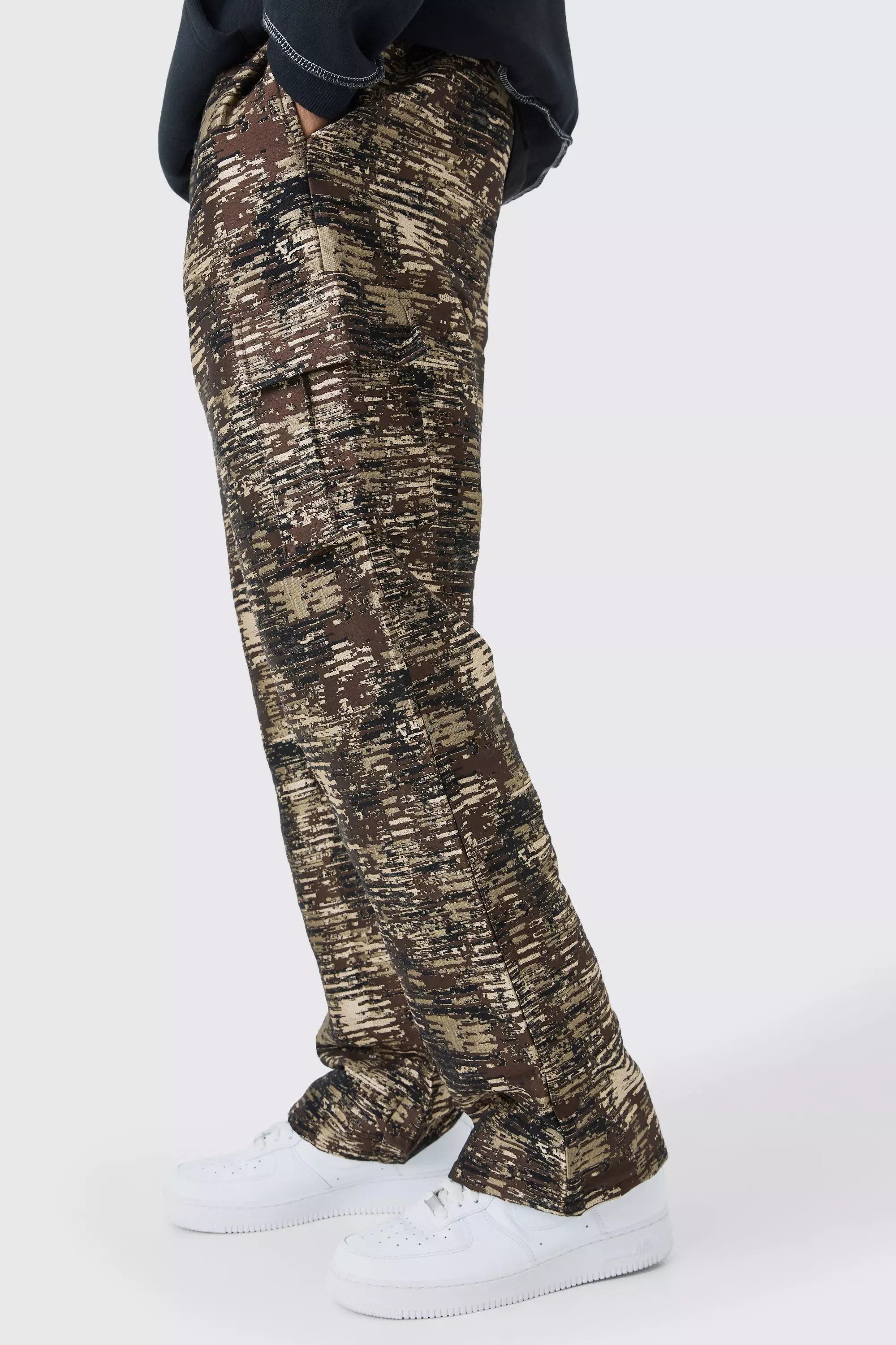 Stone Beige Tall Textured Camo Relaxed Cargo Trouser