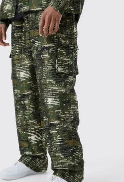 Khaki Tall Textured Camo Relaxed Cargo Trouser