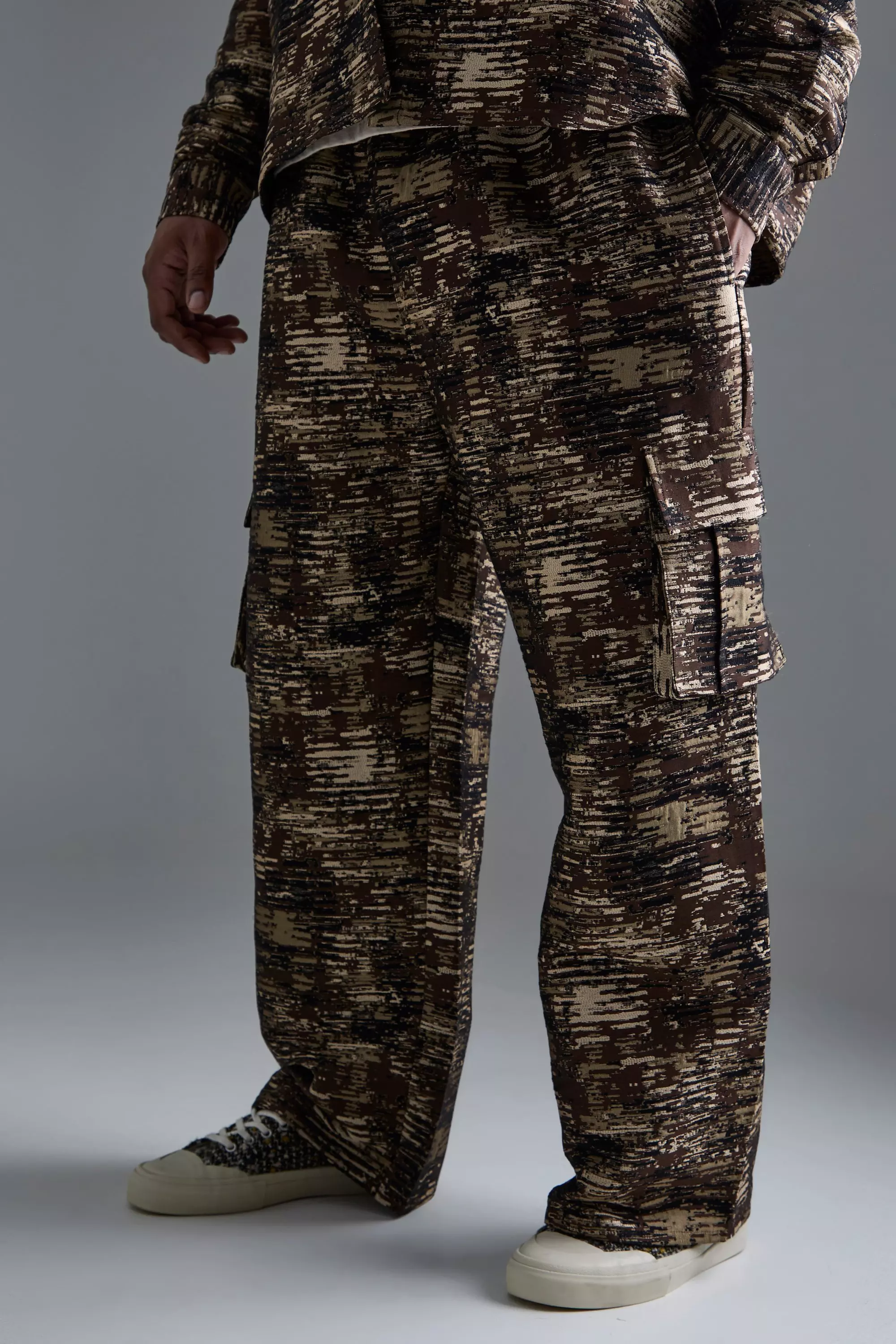 Plus Textured Camo Relaxed Cargo Trouser Stone