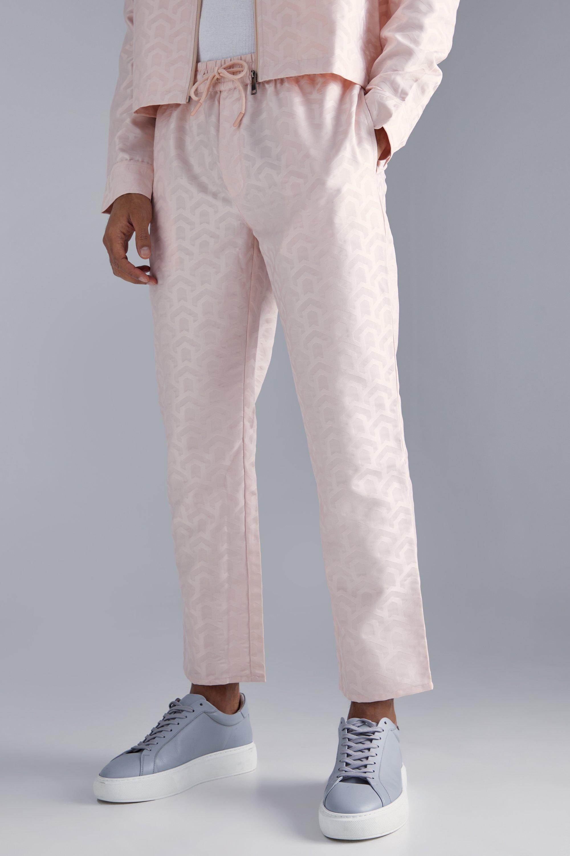 Pantaloni Affusolati Con Motivi Geometrici E Trama, Pink