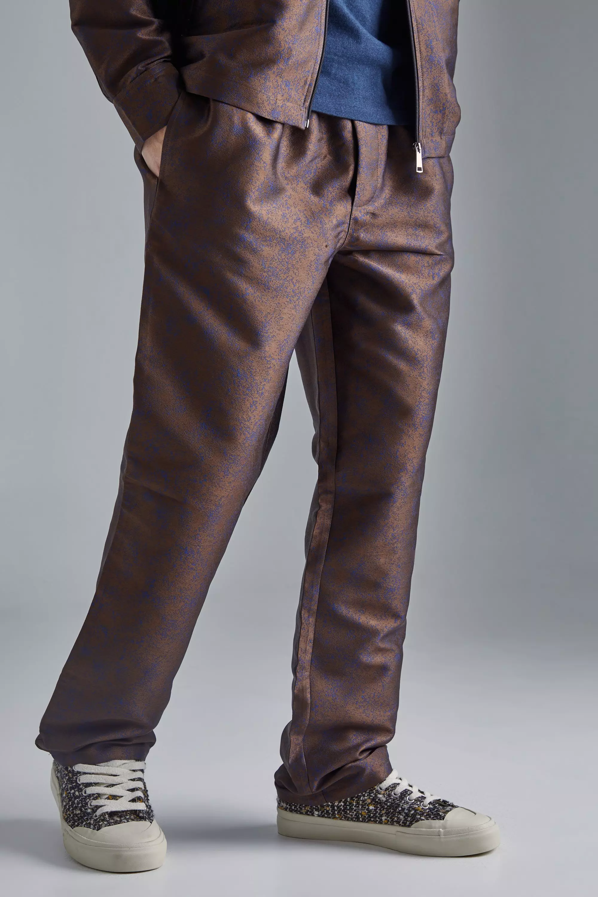 Marl Fabric Interest Straight Pants Brown